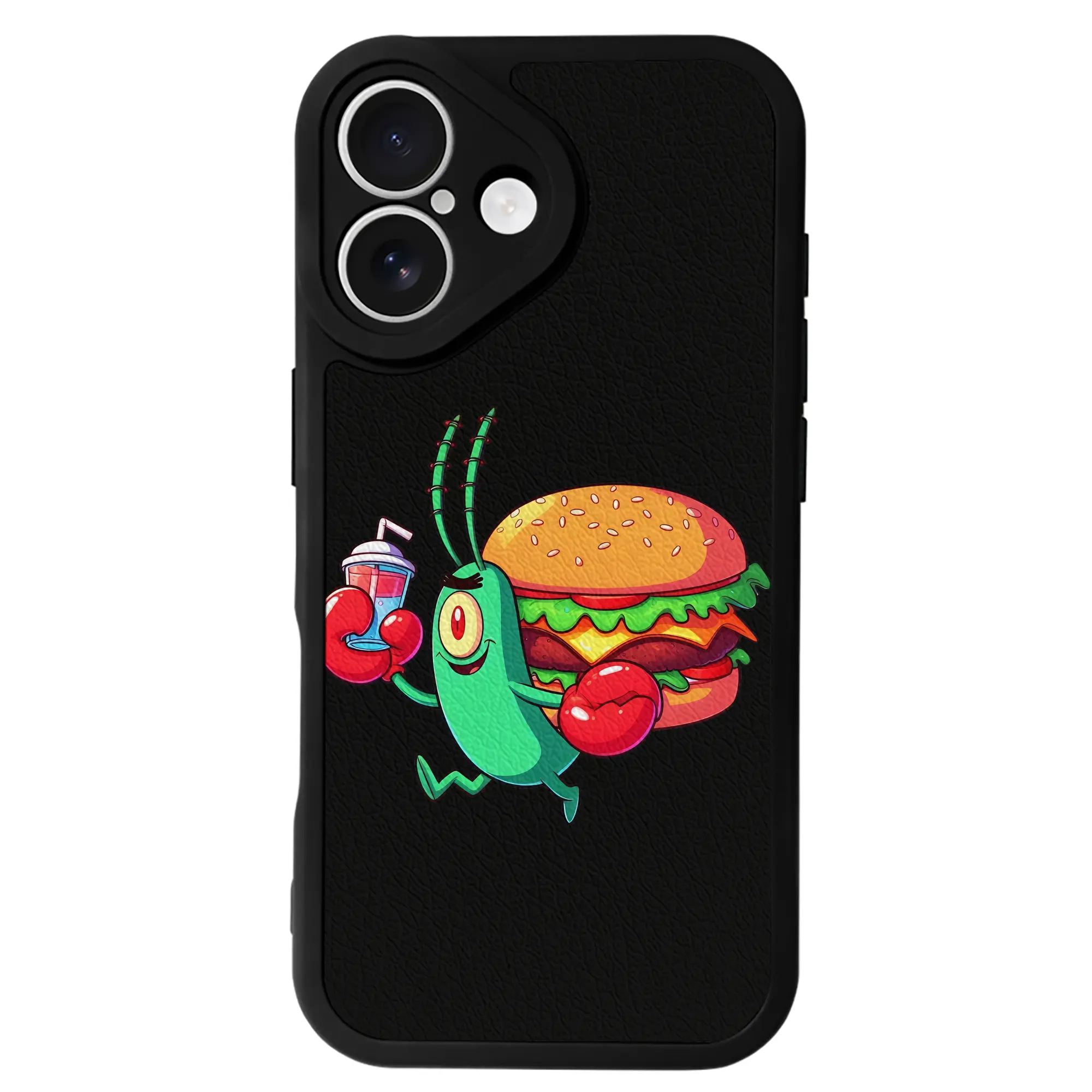 スポンジボブ グッズ プランクトン - IPhone 16シリーズ対応 ・ シリコンスマホケース ・ レザー調 ・ 高精度フィット ・ 耐衝撃 ・ ワイヤレス充電対応 ・ 精密カット